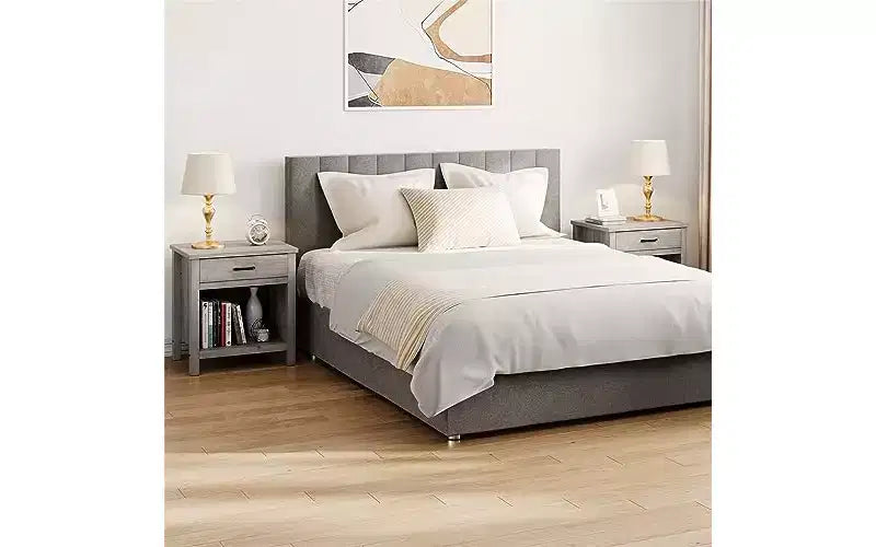 Table de chevet de 22 po de large avec tiroir, table d'appoint grise de salon avec étagère de rangement, table de chevet en bois pour chambre à coucher, chambre de bébé, bureau
