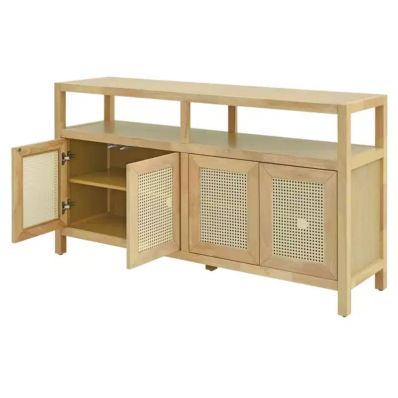 Bahut de style bohème, buffet avec 4 portes et 1 étagère ouverte, meuble de rangement pour salon, salle à manger, cuisine