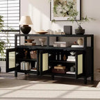 Bahut de style bohème, buffet avec 4 portes et 1 étagère ouverte, meuble de rangement pour salon, salle à manger, cuisine