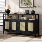 Bahut de style bohème, buffet avec 4 portes et 1 étagère ouverte, meuble de rangement pour salon, salle à manger, cuisine