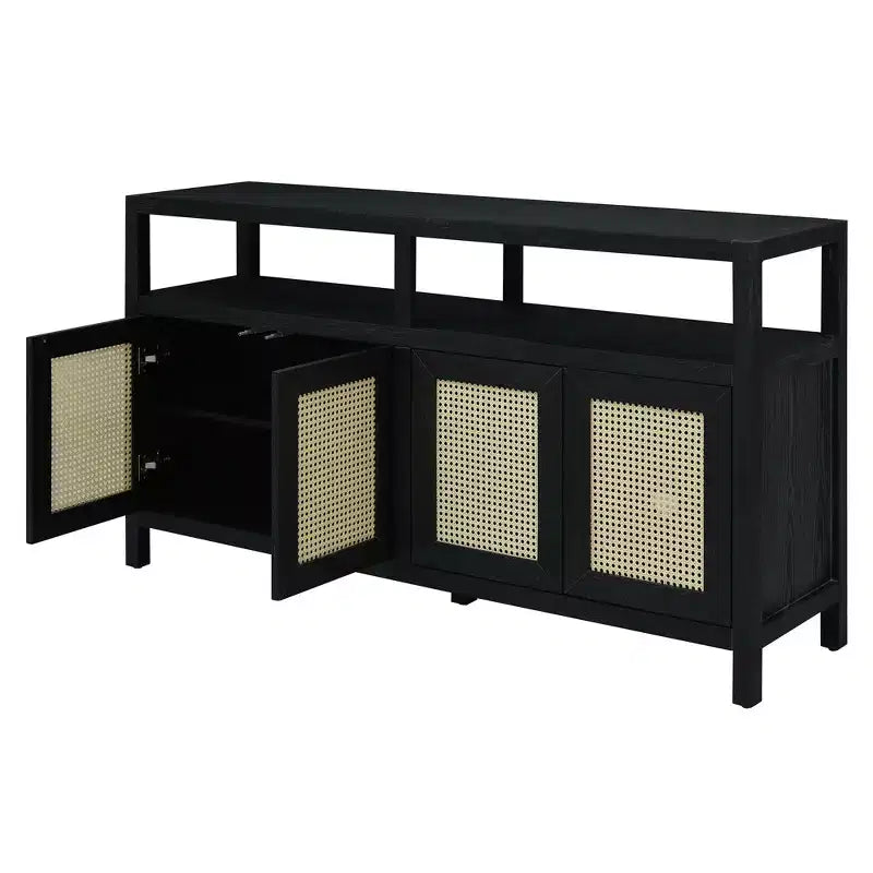 Bahut de style bohème, buffet avec 4 portes et 1 étagère ouverte, meuble de rangement pour salon, salle à manger, cuisine
