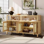 Bahut de style bohème, buffet avec 4 portes et 1 étagère ouverte, meuble de rangement pour salon, salle à manger, cuisine