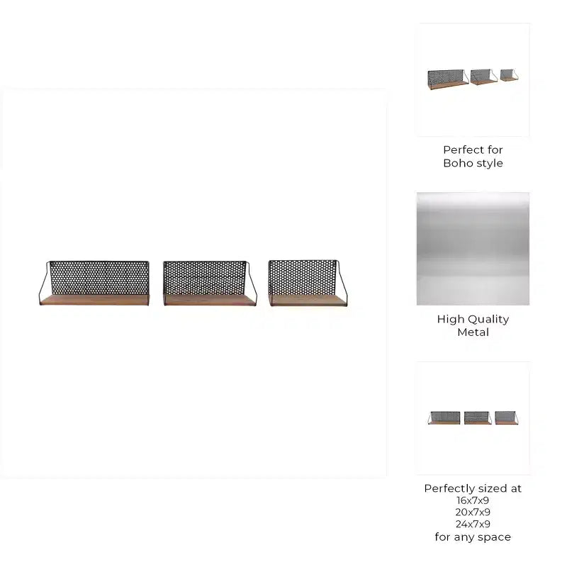 Étagères murales de rangement - Étagères suspendues Bohème en métal et bois avec finition plaquée - Cadre en fer - Étagères flottantes décoratives pour la maison et le bureau