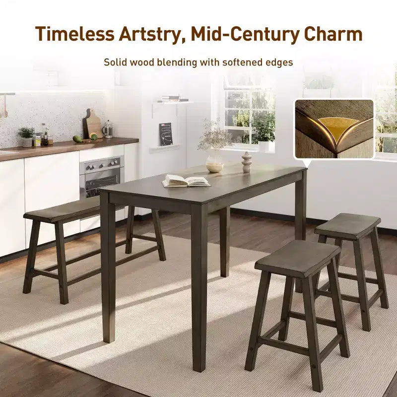 Table à manger en bois avec table à manger rectangulaire, tabourets et banc