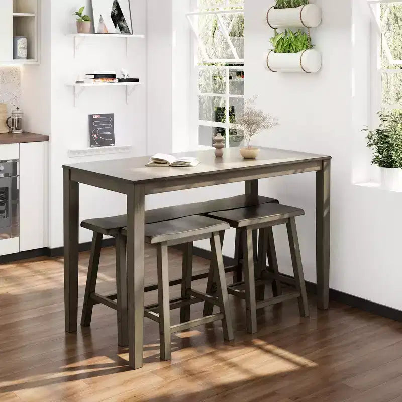 Table à manger en bois avec table à manger rectangulaire, tabourets et banc