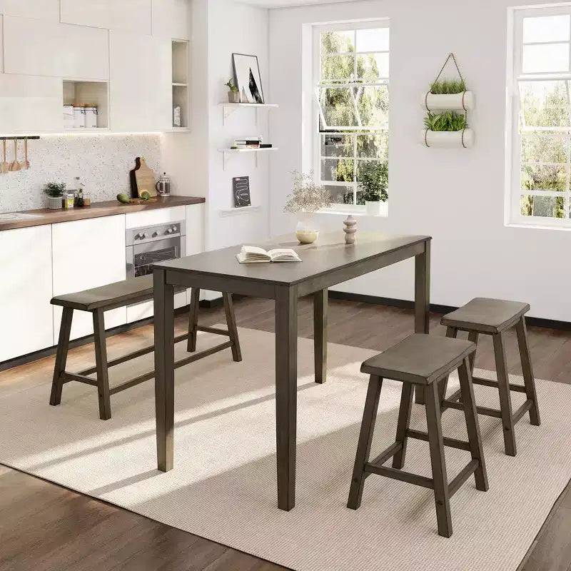 Table à manger en bois avec table à manger rectangulaire, tabourets et banc
