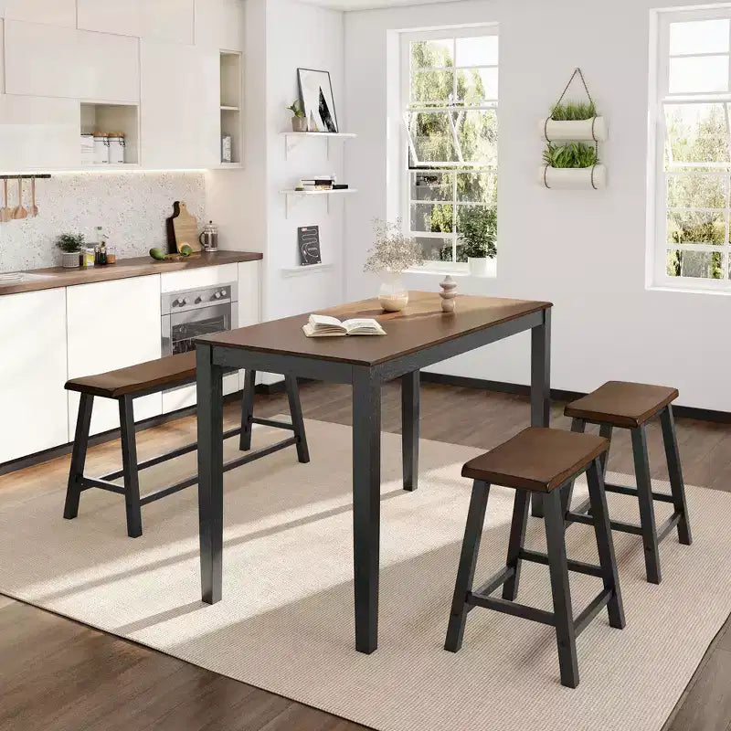 Table à manger en bois avec table à manger rectangulaire, tabourets et banc