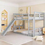 Bellemave Montessori Floor Bunk BedKids Bunk Beds with Guardrail Headboard and Footboard, Low Bunk Beds for Kids, Boys and Girls,Gray