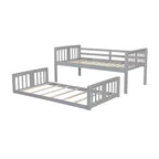 Lits superposés bas pour enfants avec garde-corps et têtes et pieds de lit, lits superposés bas pour garçons et filles, gris