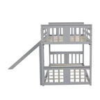 Lits superposés bas pour enfants avec garde-corps et têtes et pieds de lit, lits superposés bas pour garçons et filles, gris