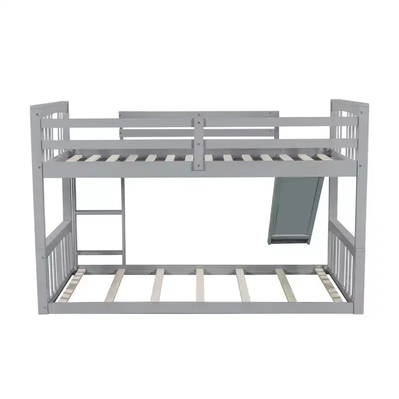 Lits superposés bas pour enfants avec garde-corps et têtes et pieds de lit, lits superposés bas pour garçons et filles, gris