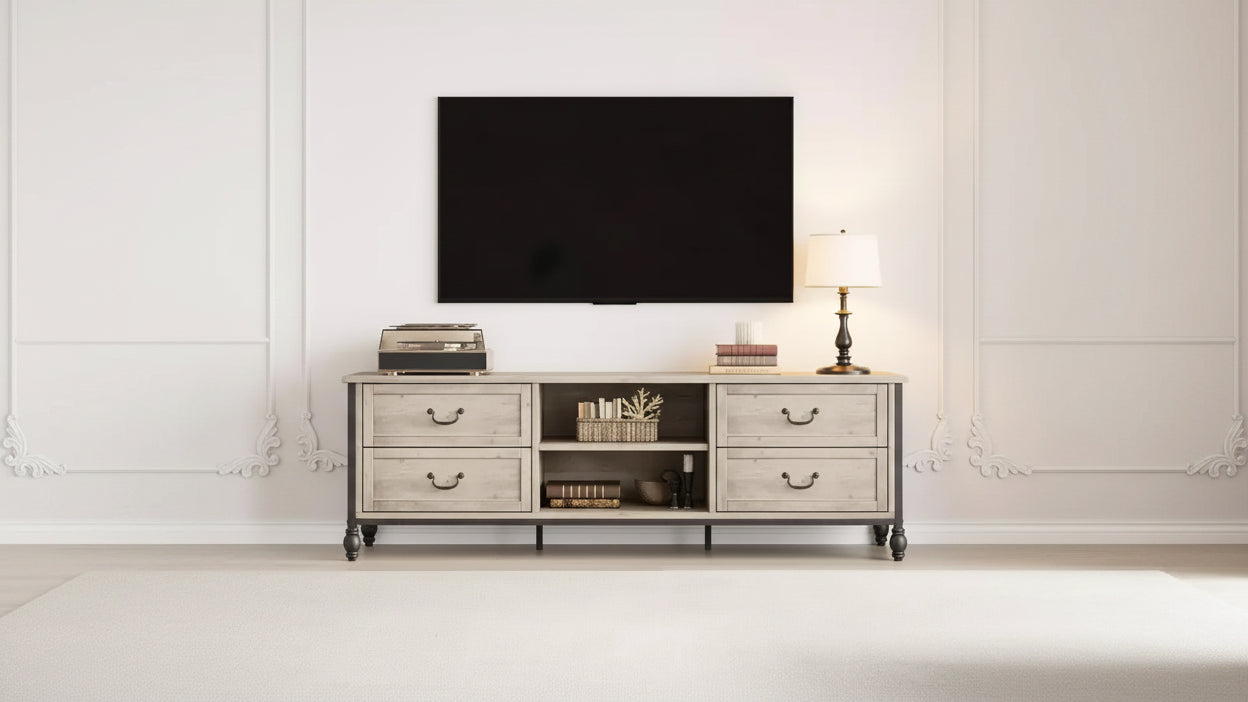 TV Stand for 70 Inch TV, Entertainment Center with Storage Cabinet & Open Shelves, TV Console Table Media Cabinet for Living Room, Bedroom