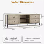 Meuble TV pour téléviseur 70 pouces, meuble de rangement pour salon avec placard et étagères ouvertes, meuble de console TV pour salon, chambre à coucher