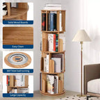 Bibliothèque tournante en bois à 4 niveaux, étagère sur pied à 360° et organiseur de rangement multifonctionnel pour salon, enfants et adultes