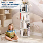 Bibliothèque tournante en bois à 4 niveaux, étagère sur pied à 360° et organiseur de rangement multifonctionnel pour salon, enfants et adultes