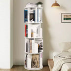 4 Tier Wooden Rotating Bookshelf, 360 Floor-Standing Bookcase and Multi-Functional Storage Organizer for Living Room, Kids, and Adults