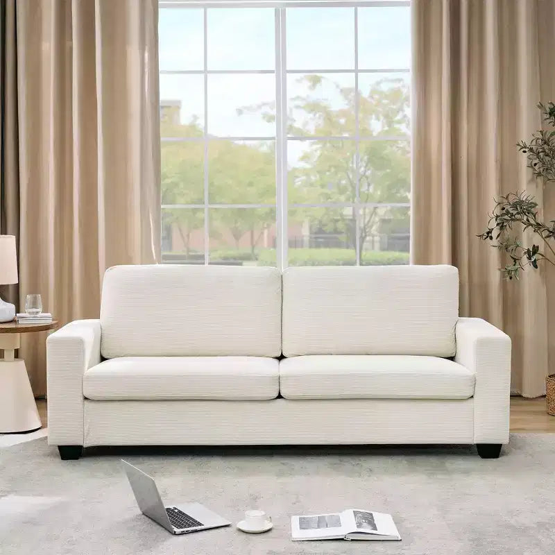 GustoWave 84 Cloud Couch with Deep Seat, 3-Seater Corduroy Couches, Modern Upholstered Sofa with Wide Armrests for Living Room, Beige