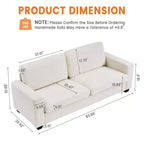 Canapé 3 places en velours côtelé de 84 po avec assise profonde, canapé rembourré moderne avec de larges accoudoirs pour salon, beige