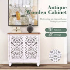 Bahut de rangement sculpté creux effet vieilli avec pieds en bois massif pour salon, entrée, couloir