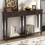 Console d'entrée rétro de 59,8 pouces avec 4 tiroirs, table console étroite avec étagères ouvertes, table de couloir pour salon, foyer, expresso
