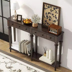 Console d'entrée rétro de 59,8 pouces avec 4 tiroirs, table console étroite avec étagères ouvertes, table de couloir pour salon, foyer, expresso