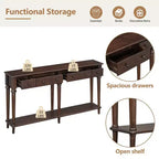 Console d'entrée rétro de 59,8 pouces avec 4 tiroirs, table console étroite avec étagères ouvertes, table de couloir pour salon, foyer, expresso