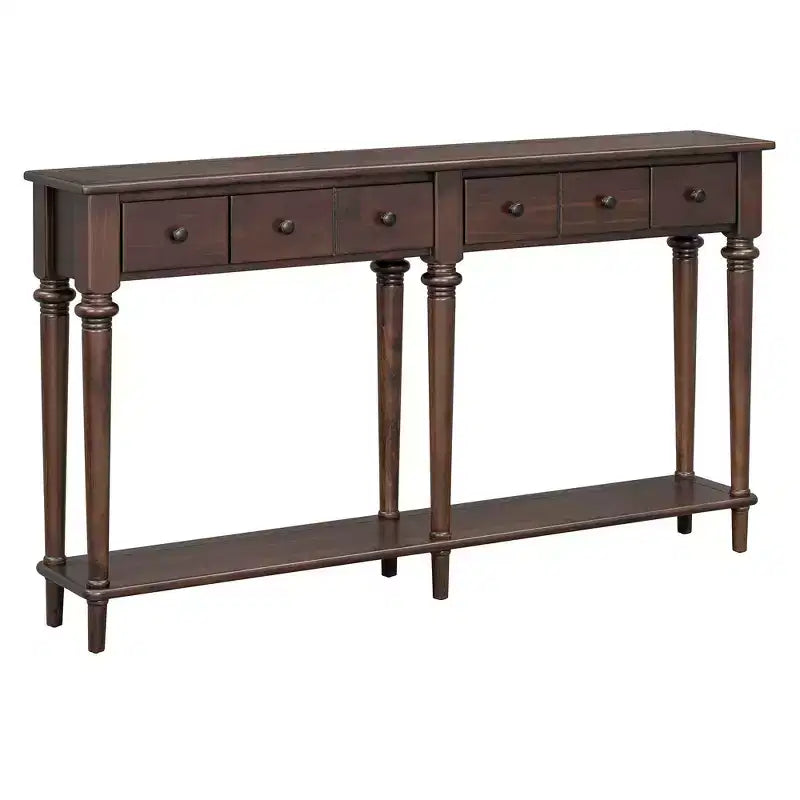 Console d'entrée rétro de 59,8 pouces avec 4 tiroirs, table console étroite avec étagères ouvertes, table de couloir pour salon, foyer, expresso