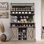 Buffet de Cuisine Haut de 75 po, Grand Rangement pour Cuisines, Armoires de Garde-Manger, Meuble de Bar à Café Blanc avec Porte Coulissante Style Grange