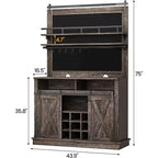 Buffet de Cuisine Haut de 75 po, Grand Rangement pour Cuisines, Armoires de Garde-Manger, Meuble de Bar à Café Blanc avec Porte Coulissante Style Grange