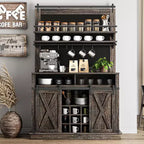 Buffet de Cuisine Haut de 75 po, Grand Rangement pour Cuisines, Armoires de Garde-Manger, Meuble de Bar à Café Blanc avec Porte Coulissante Style Grange