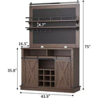 Buffet de Cuisine Haut de 75 po, Grand Rangement pour Cuisines, Armoires de Garde-Manger, Meuble de Bar à Café Blanc avec Porte Coulissante Style Grange