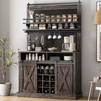 Buffet de Cuisine Haut de 75 po, Grand Rangement pour Cuisines, Armoires de Garde-Manger, Meuble de Bar à Café Blanc avec Porte Coulissante Style Grange