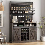 Buffet de Cuisine Haut de 75 po, Grand Rangement pour Cuisines, Armoires de Garde-Manger, Meuble de Bar à Café Blanc avec Porte Coulissante Style Grange