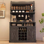 Buffet de Cuisine Haut de 75 po, Grand Rangement pour Cuisines, Armoires de Garde-Manger, Meuble de Bar à Café Blanc avec Porte Coulissante Style Grange