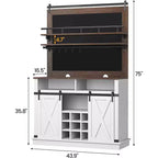 Buffet de Cuisine Haut de 75 po, Grand Rangement pour Cuisines, Armoires de Garde-Manger, Meuble de Bar à Café Blanc avec Porte Coulissante Style Grange