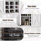 Buffet de Cuisine Haut de 75 po, Grand Rangement pour Cuisines, Armoires de Garde-Manger, Meuble de Bar à Café Blanc avec Porte Coulissante Style Grange