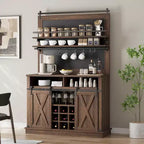 Buffet de Cuisine Haut de 75 po, Grand Rangement pour Cuisines, Armoires de Garde-Manger, Meuble de Bar à Café Blanc avec Porte Coulissante Style Grange