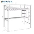 Lit mezzanine double avec grand bureau et étagères de rangement, lit mezzanine en métal avec garde-corps de sécurité et échelle pour enfants et adultes, peu encombrant