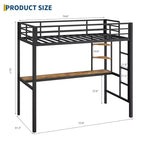 Lit mezzanine double avec grand bureau et étagères de rangement, lit mezzanine en métal avec garde-corps de sécurité et échelle pour enfants et adultes, peu encombrant