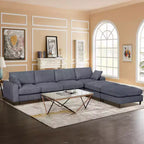 Canapé sectionnel modulaire moderne 6 places en velours côtelé, design convertible en U ou en L avec pouf et oreillers pour salon ou bureau, gris