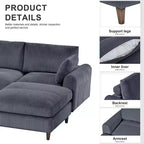 Canapé sectionnel modulaire moderne 6 places en velours côtelé, design convertible en U ou en L avec pouf et oreillers pour salon ou bureau, gris