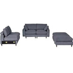 Canapé sectionnel modulaire moderne 6 places en velours côtelé, design convertible en U ou en L avec pouf et oreillers pour salon ou bureau, gris