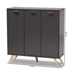 Meuble bas en bois 3 portes gris foncé/doré : Organisateur d'entrée avec 4 étagères