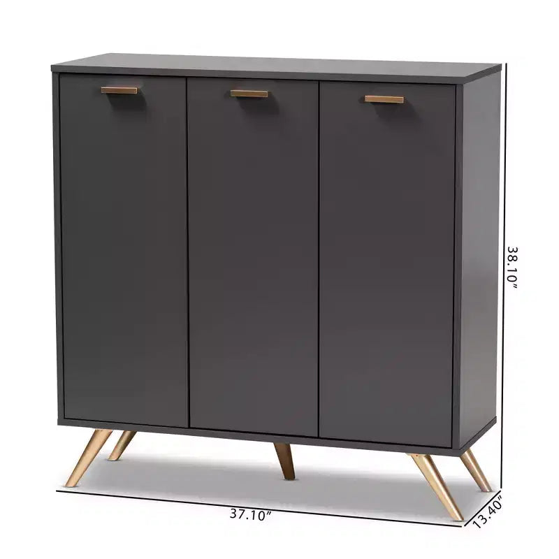 Meuble bas en bois 3 portes gris foncé/doré : Organisateur d'entrée avec 4 étagères