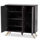 Meuble bas en bois 3 portes gris foncé/doré : Organisateur d'entrée avec 4 étagères
