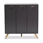 Meuble bas en bois 3 portes gris foncé/doré : Organisateur d'entrée avec 4 étagères