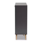 Meuble bas en bois 3 portes gris foncé/doré : Organisateur d'entrée avec 4 étagères
