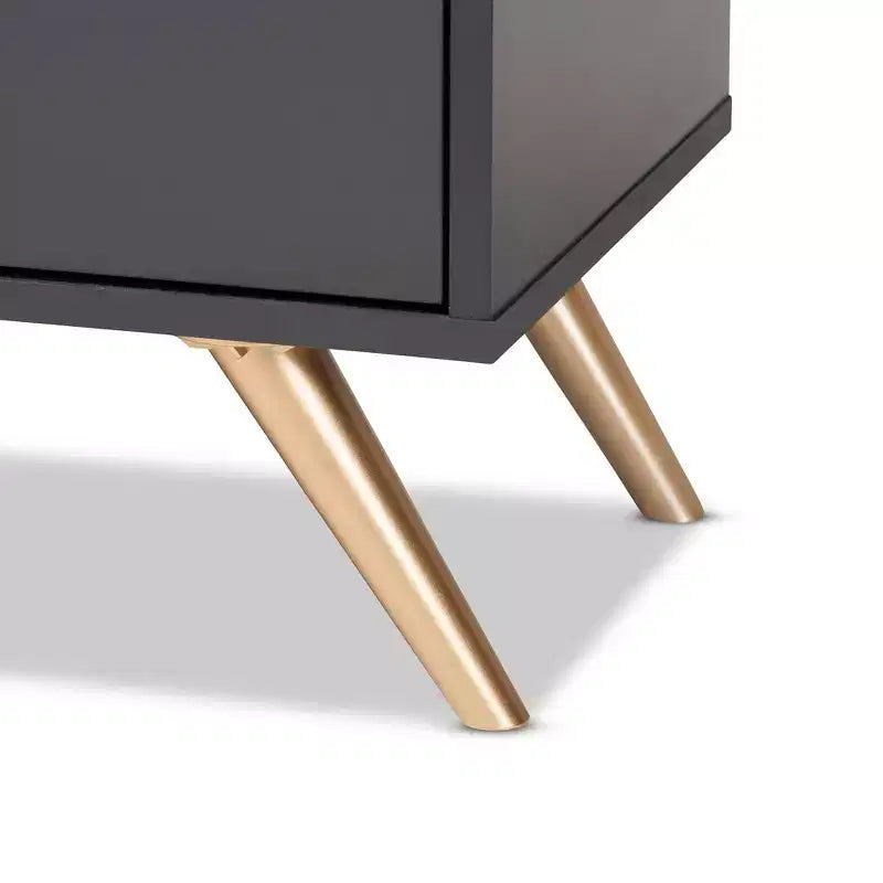 Meuble bas en bois 3 portes gris foncé/doré : Organisateur d'entrée avec 4 étagères