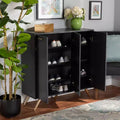 Meuble bas en bois 3 portes gris foncé/doré : Organisateur d'entrée avec 4 étagères