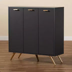 Meuble bas en bois 3 portes gris foncé/doré : Organisateur d'entrée avec 4 étagères